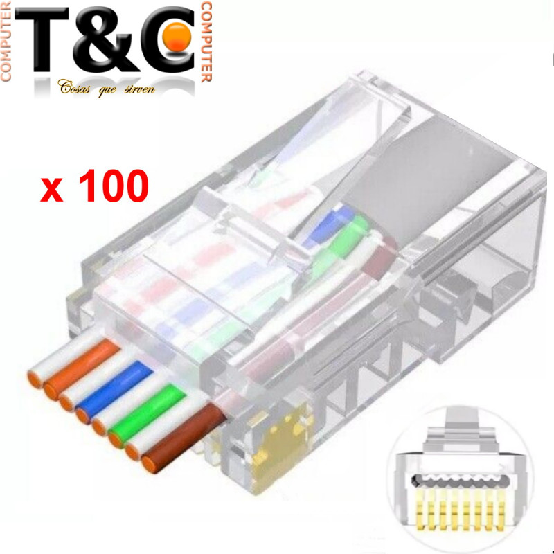 BOLSA  100 RJ-45 PLASTICO CAT6 PASS THROUGH