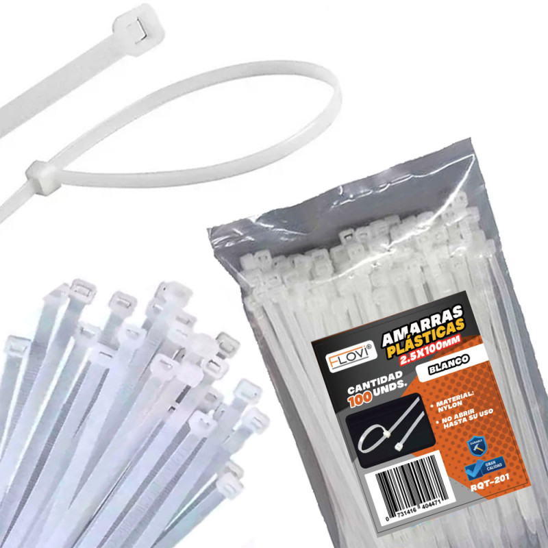 AMARRAS PLASTICAS 2.5 x150 Blanca de 100 unid