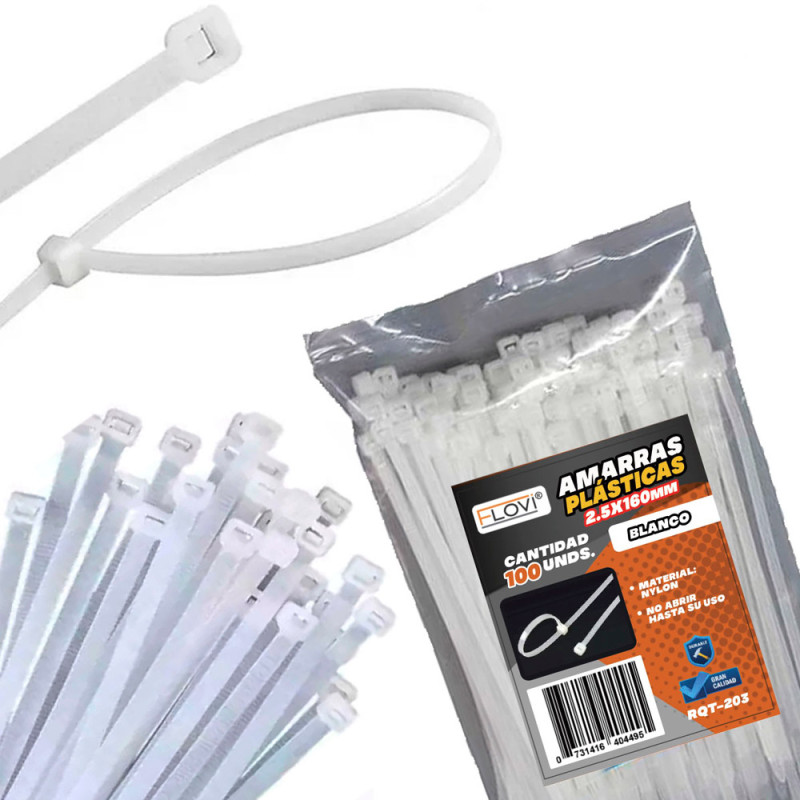 AMARRAS PLASTICAS 2.5X160 Blanco x100un