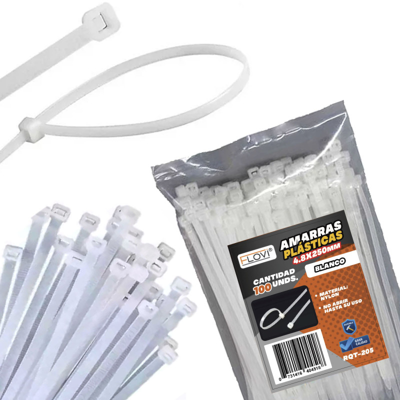 AMARRAS PLASTICAS 4,8x250mmBlanca100unflovi