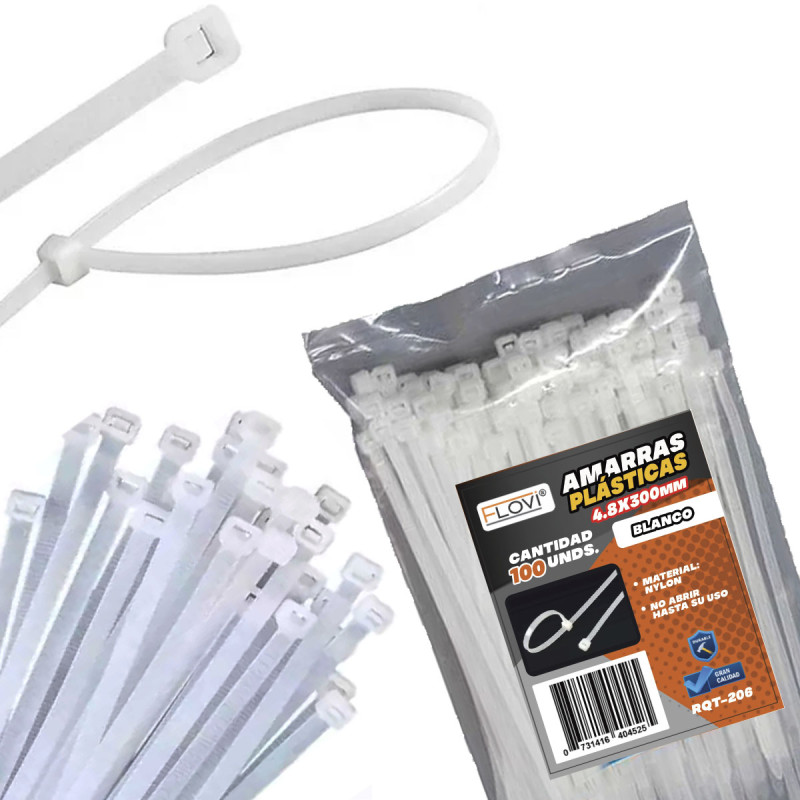 Amarras Plasticas 4,8x300Blanca Flovi100un