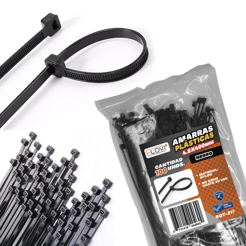 AMARRAS PLASTICAS 4,8x400 Negro100un Flovi