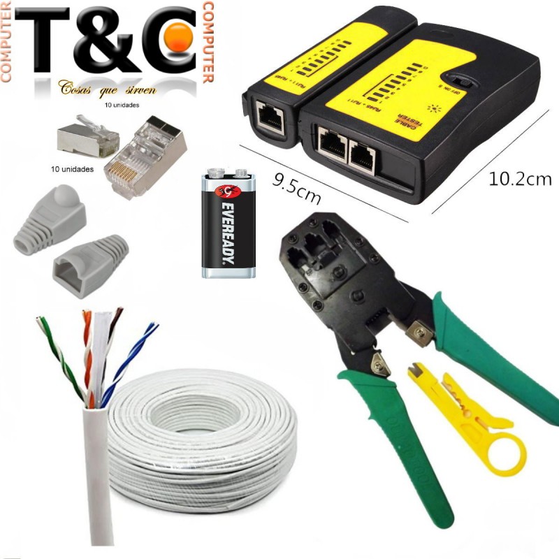 PACK CRIMP.VERDE+50MTS CAT6 INT+10RJ-45 BLIND+10 CAPUCHONES+TESTER+BATERIA