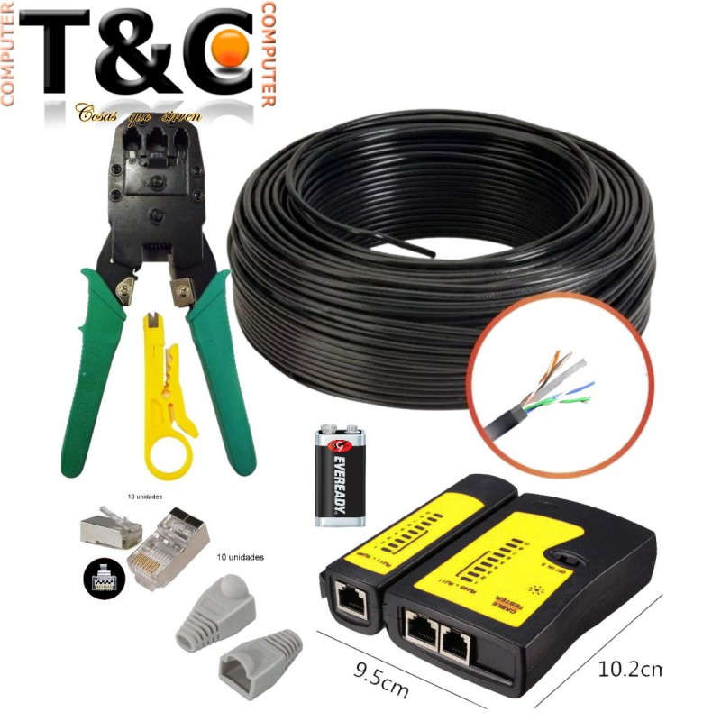 PACK CRIMP.VERDE+100MTS CAT6 EXT+10RJ-45 BLIND+10 CAPUCHONES+TESTER+BATERIA